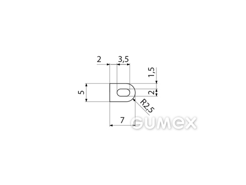 "D" Silikonprofil mit Loch, 5x7/R2,5mm, 40°ShA, ISO 3302-1 E2, -60°C/+180°C, transparent, 